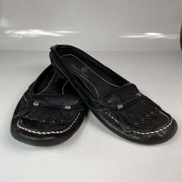Cole Haan Womens Feathered Moc-Toe Mule Slip-On BLACK Leather Flat Shoes Sz 6B - Picture 2 of 8